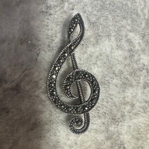 Marcasite Treble Clef Brooch - Sterling Silver
